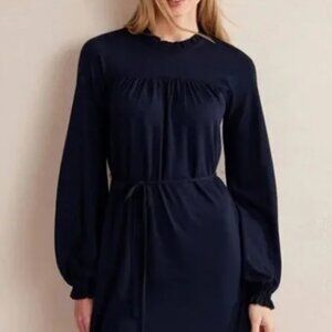 Boden NWT - Easy Yoke Ruffle Trim Tie Waist Navy Blue  - Sz. 8